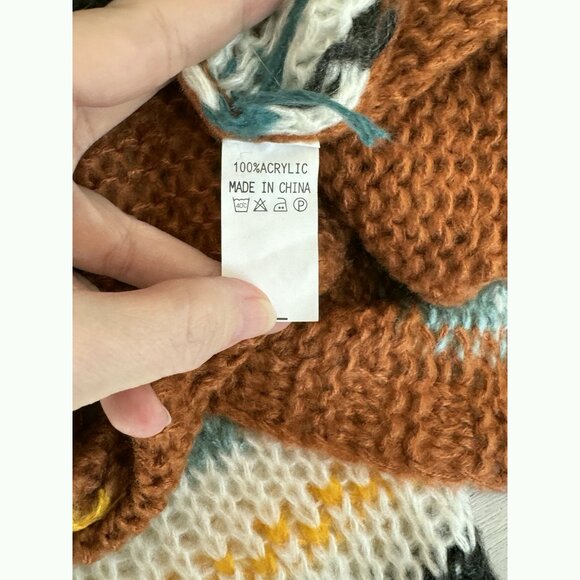 Boho Striped Open Front Knit Cardigan Sweater Women’s Size L Oversized Fall Cozy - Picture 6 of 8